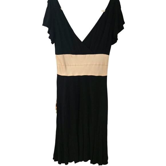 Kay Unger Black V-neck Cocktail Dress Champagne Color Tie Flutter Sleeve Size 12 - Picture 3 of 7